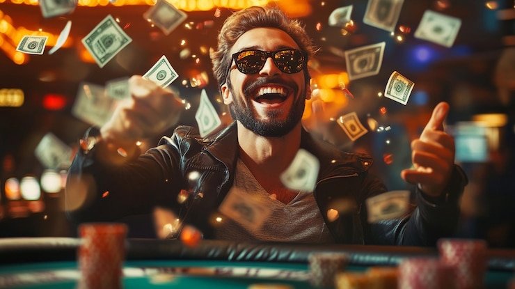 Meja Bandar Poker di platform slot metro dengan kartu pemain, kartu bandar, dan chip taruhan
